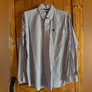 Cinch Navy and White Striped Button Down Shirt size medium long sleeves